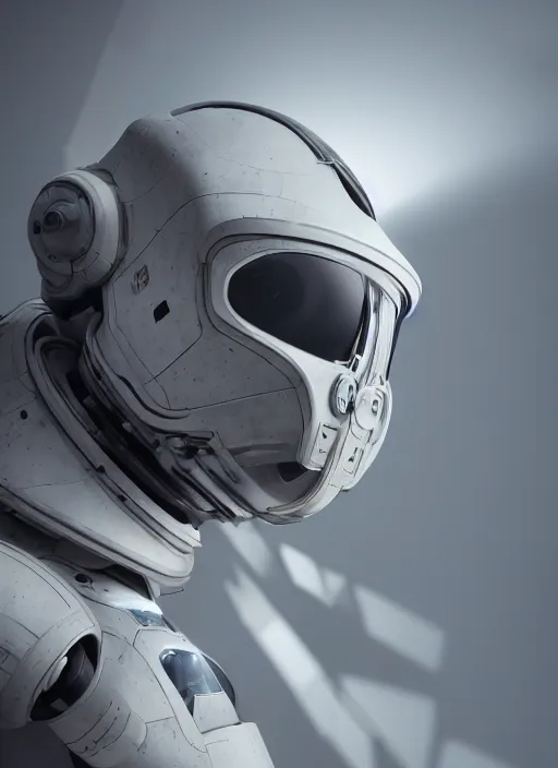 Prompt: a Photorealistic dramatic hyperrealistic render of a futuristic exospacesuit,Ultra realistic details,glossy white,weathered surfaces,by Vitaly Bulgarov and Mike Nash,Beautiful dramatic dark moody tones and lighting,cinematic atmosphere,studio lighting,shadows,dark background, Octane render,8K