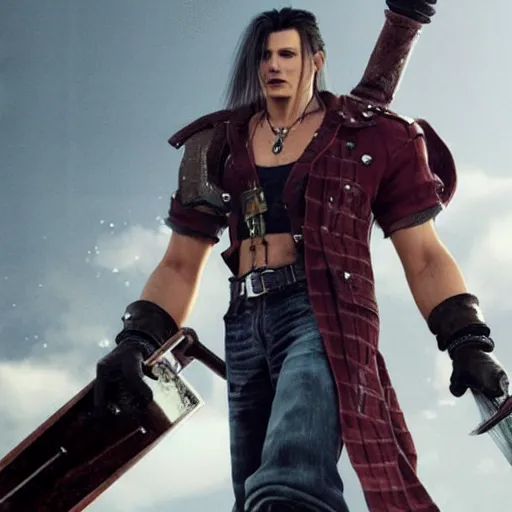 Image similar to johnny depp in final fantasy vii remake, character render, full body shot, highly detailed, in game render