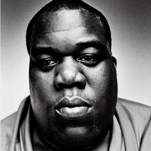 Image similar to detailed photography by Annie Leibovitz of the Notorious BIG, a buddhist monk who turned into the new Dalai Lama