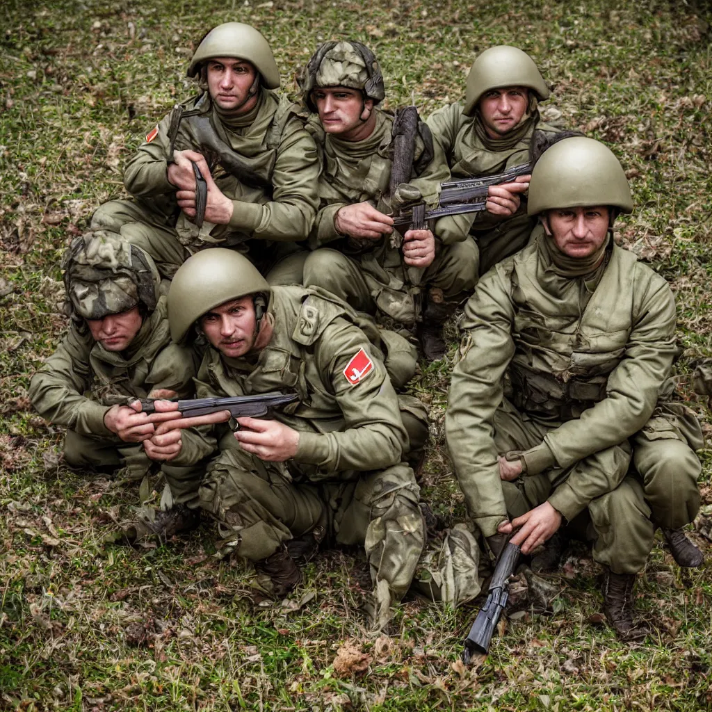 Image similar to soviet spetsnaz soldiers with mushrooms instead of helmets, retro, very detailed, 4 k, professional photography