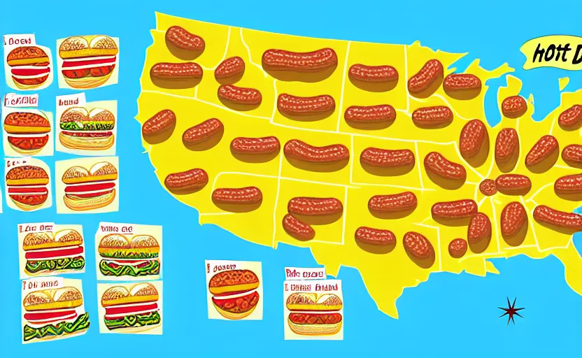 Prompt: hot dog map, detailed, map key