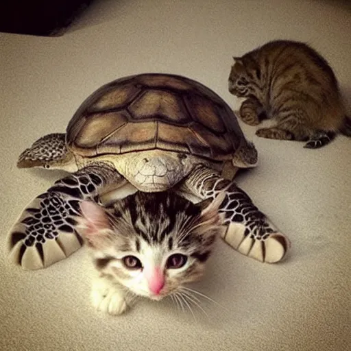 Image similar to merge of a turtle and the cuttest kitten ever