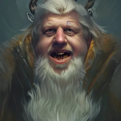 Image similar to boris johnson as odin, intricate, elegant, highly detailed, digital painting, artstation, concept art, matte, illustration, hearthstone, art by artgerm and greg rutkowski and alphonse mucha, simon stalenhag, hyperreal