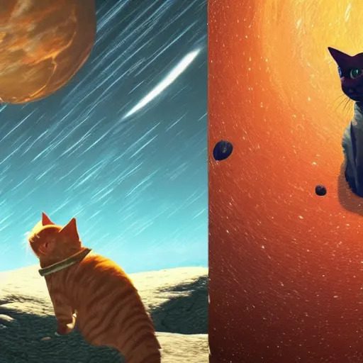 Image similar to cats as travellers in no man's sky