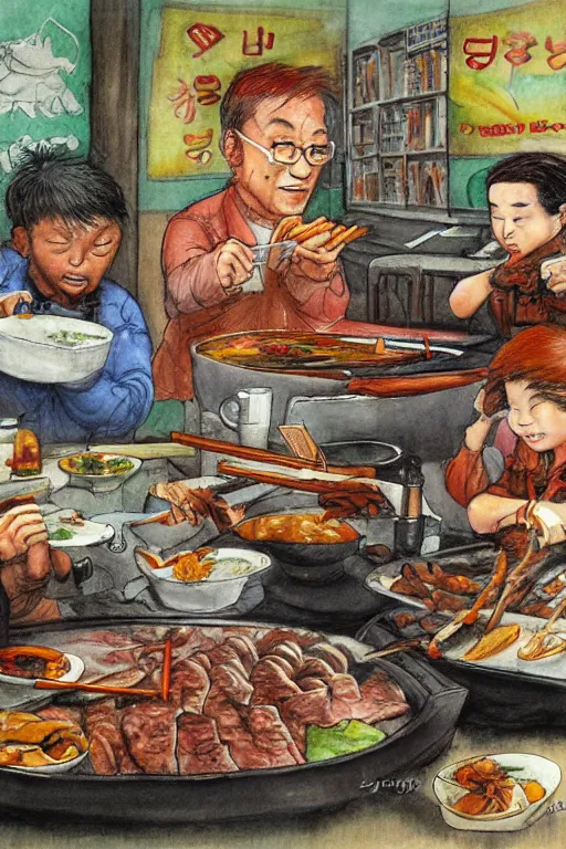 Prompt: korean bbq by jerry pinkney