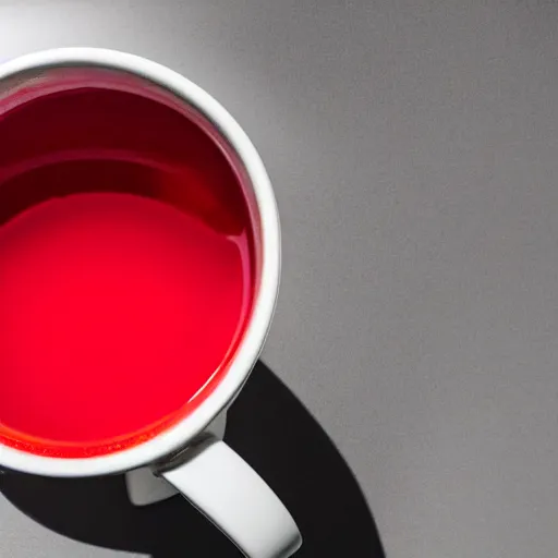 Image similar to photorealistic professional photography of a mug filled with red, opaque slime, taken in a professional studio.