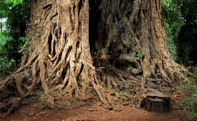Image similar to secret entrance to giant ancient tree, background of indiana jones game