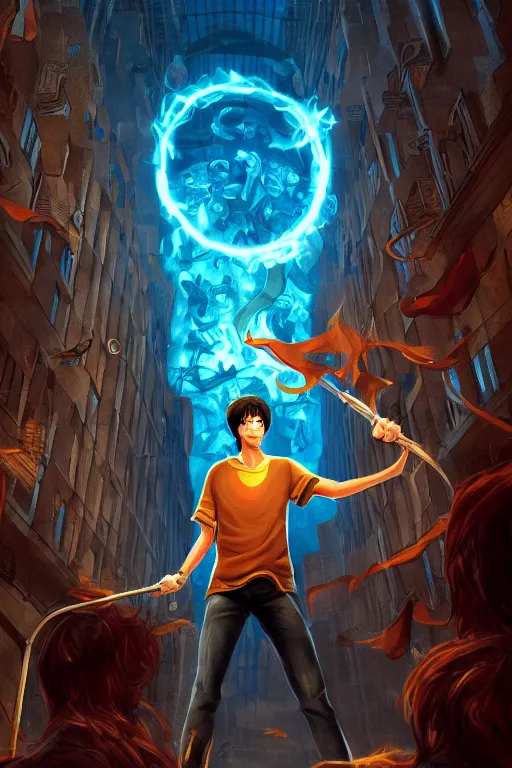 Image similar to percy jackson illustration, walter scobell, city of new york, artstation