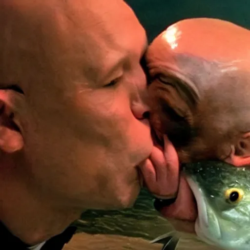 Image similar to professor x kissing a fish