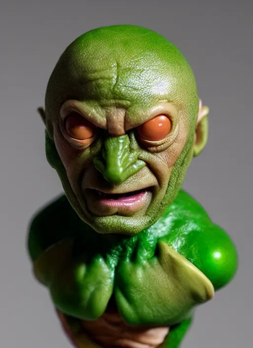 Image similar to spherical green head, flesh - toned heman anthropomorphic pea legume action figure, diffuse lighting, photographic fantasy, intricate detail, elegant, highly detailed, lifelike, photorealistic, artstation, art by john collier, frank frazetta, albert aublet, krenz cushart, artem demura and alphonse mucha