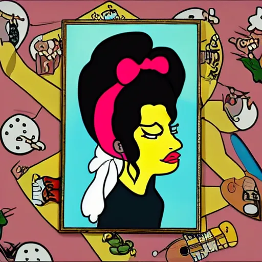 Prompt: Amy Winehouse in the style of the Simpsons,