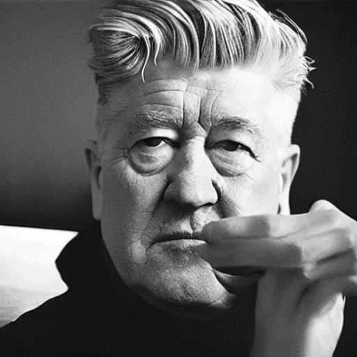 Prompt: David Lynch watching a movie on his phone