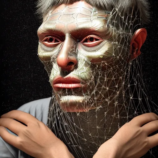 Prompt: Colour Caravaggio Bosch style Photography of Man with transparent glowing skin with highly detailed 1000 years old face with transparent glowing skin wearing highly detailed sci-fi VR headset designed by Josan Gonzalez. Many details . In style of Josan Gonzalez and Mike Winkelmann and andgreg rutkowski and alphonse muchaand and Caspar David Friedrich and Stephen Hickman and James Gurney and Hiromasa Ogura. Rendered in Blender and Octane Render volumetric natural light