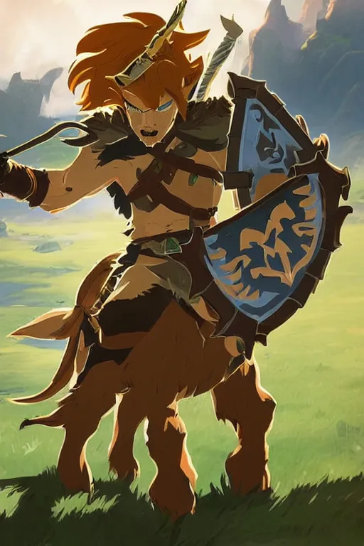 Image similar to a lynel of from the legend of zelda breath of the wild, breath of the wild art style.