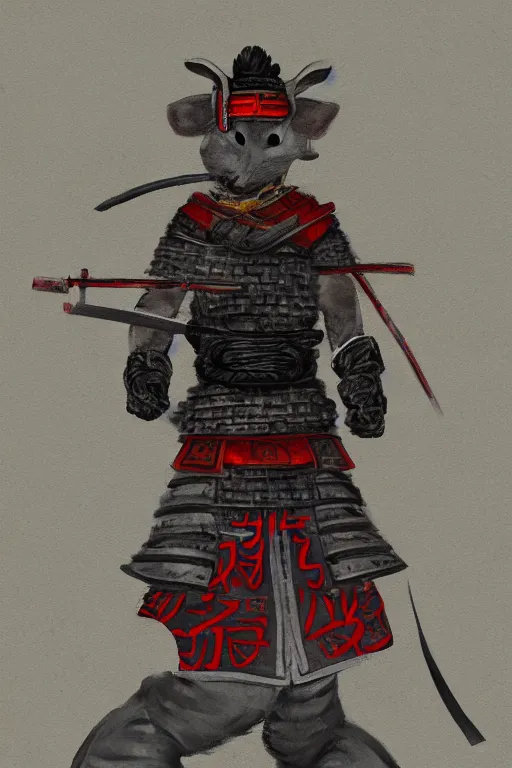 Image similar to samurai warrior mouse, full body pose, traditional painting, award winning, trending on Artstation, symmetrical 8k, UHD