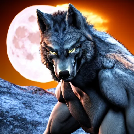 Prompt: male werewolf transformation at night with black realistic fur, under the moon, ultra detail, ultra realistic, 8 k