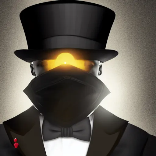 Image similar to a highly detailed portrait of a man in a high top hat covering his face, in a black tailcoat with a yellow waistcoat under the tailcoat, artstation, deviantart, professional, unreal engine 5, photorealistic