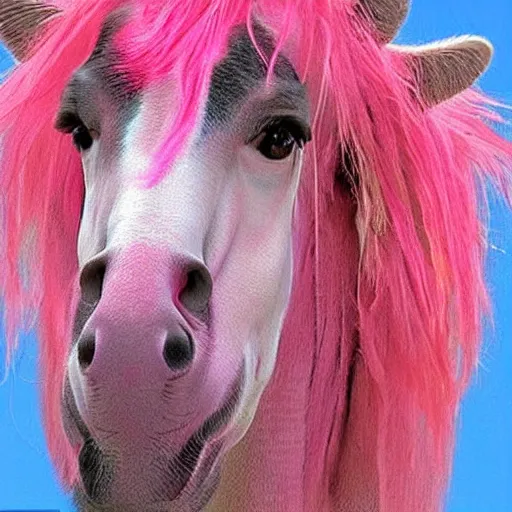 Image similar to hybrid between Jim Carrey and a pink horse, Jim Carrey mixed with a pink horse, shocked expression