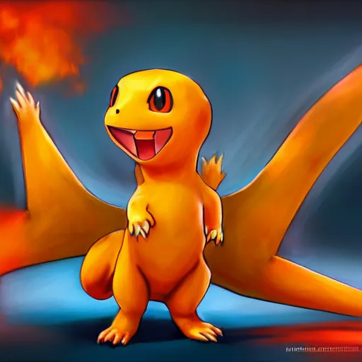 Image similar to highly realistic pokemon charmander, oil on canvas, intricate, portrait, 8 k highly professionally detailed, hdr, cgsociety