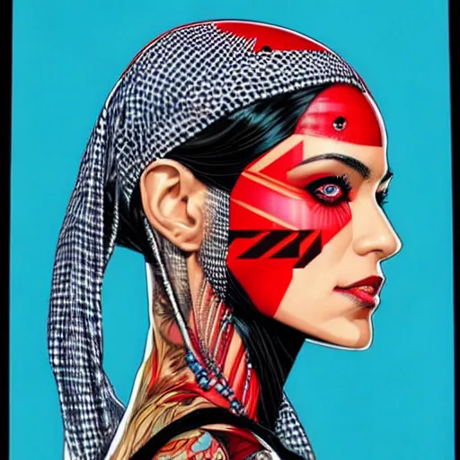 Prompt: a portrait of a saudi woman with side profile blood in ocean intricate details by MARVEL comics and Sandra Chevrier-C