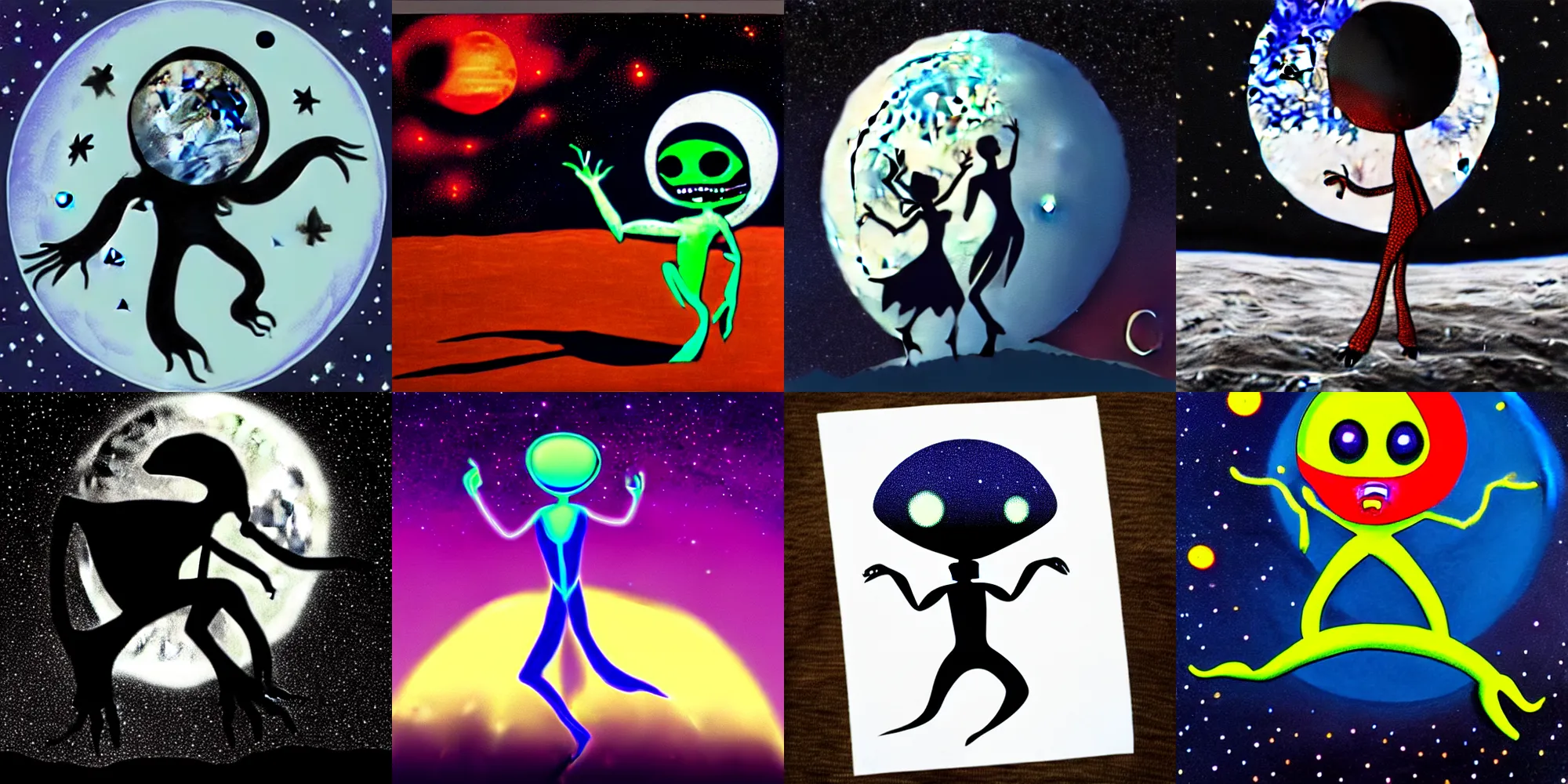 Prompt: Alien dancing on the moon