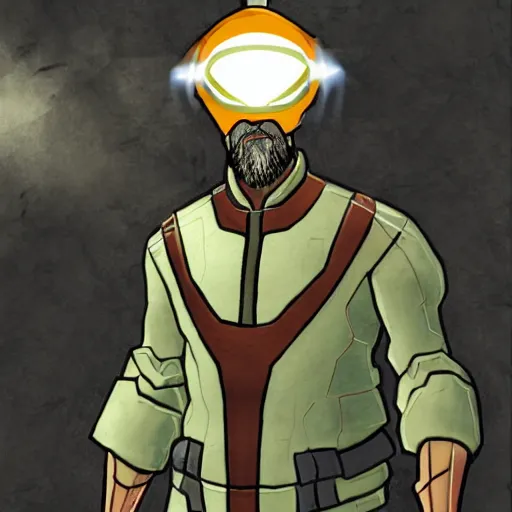 Image similar to gordon freeman with a halo over his head and fish for hands