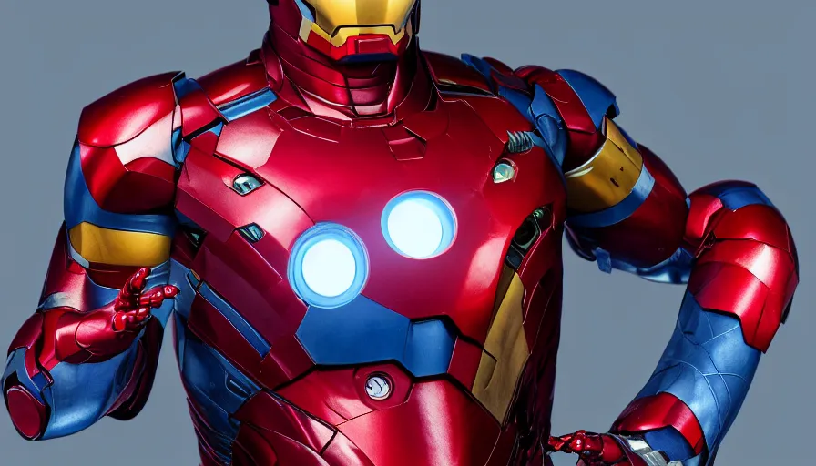 Image similar to hand painted bust of tom cruise as iron man in blue armor, hyperdetailed, artstation, cgsociety, 8 k