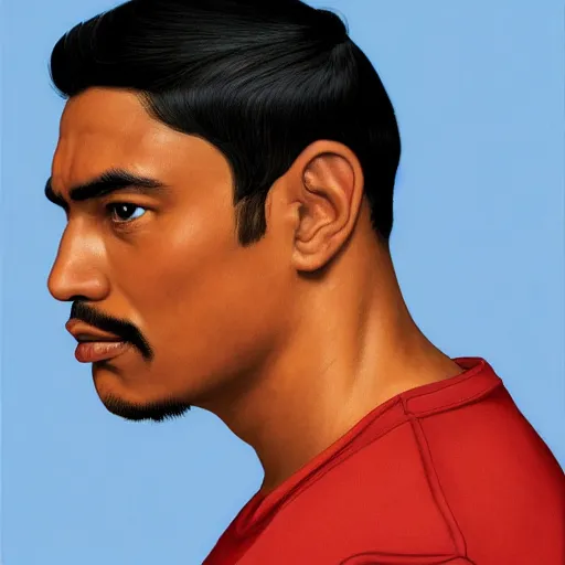 Prompt: a mexican man's face in profile, brown skin, white background, dynamic lighting, ultra detailed, 4 k, illustration, by kehinde wiley, kadir nelson, john william waterhouse