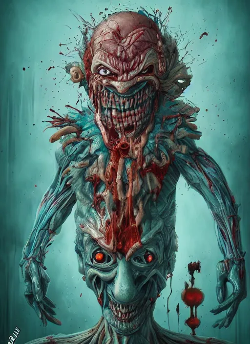 Prompt: evil horror clown, monster anatomy, ross tran, vivid colors, anatomical, highly detailed sculpture, intricate detailed, ommatidia, 8 k, cinematic atmosphere, post - processing