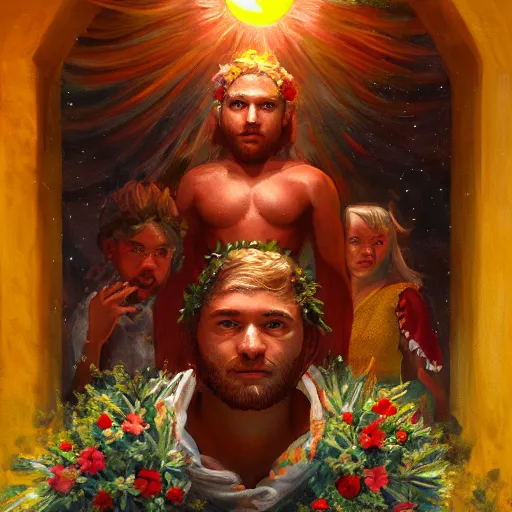 Prompt: midsommar alternate stories : the sun god, oil painting, ultradetailed, artstation, ultradetailed, digital painting, ultradetailed