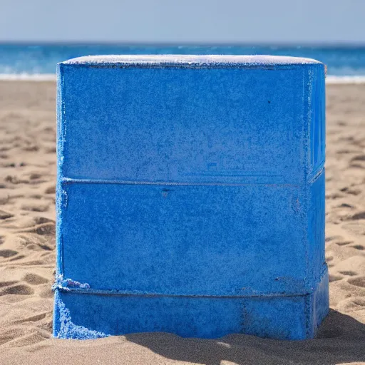 Image similar to refrigerator made of blue sand on the beach