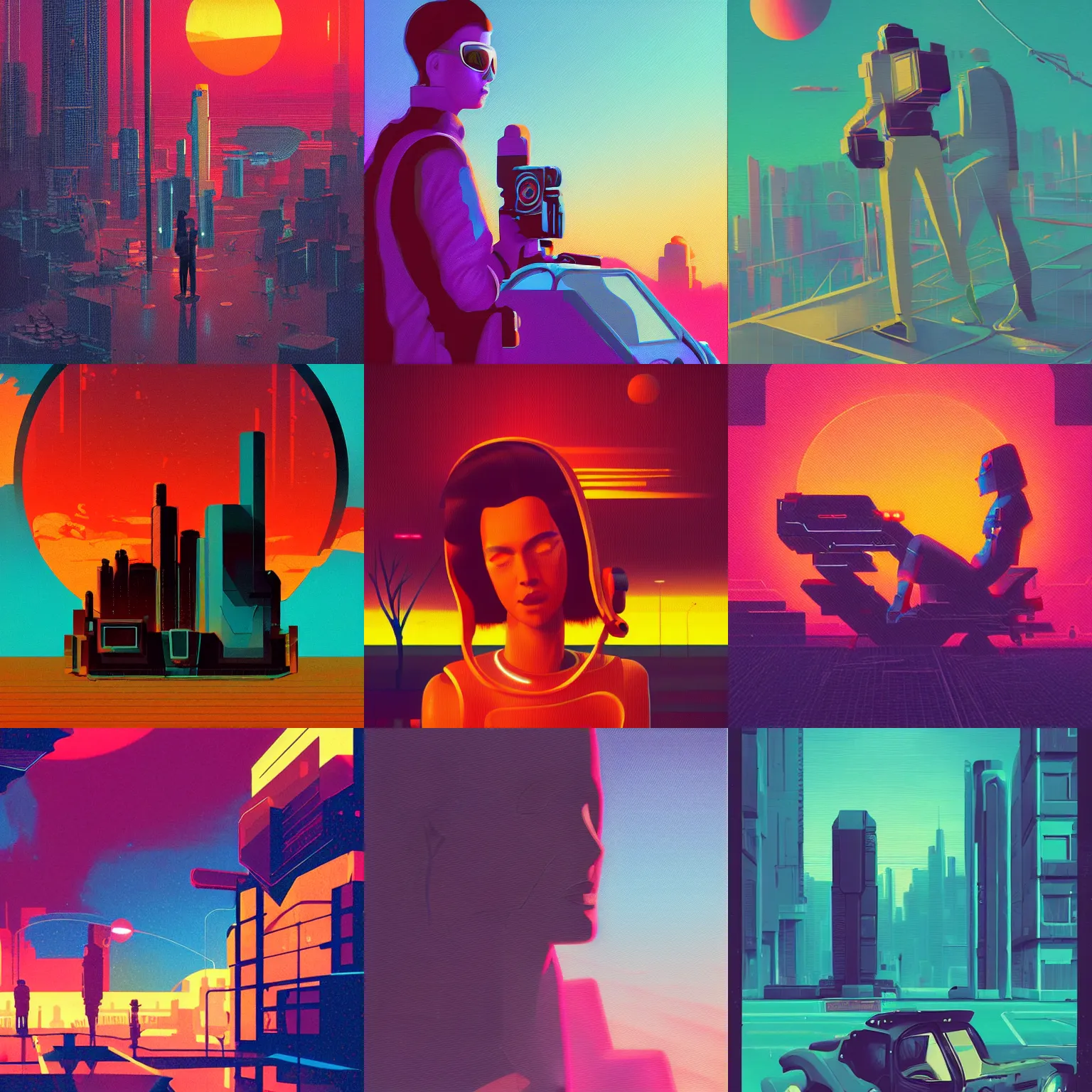 Prompt: a graph style guach impasto romance, bouqet, cyberpunk art by james gilleard, cgsociety, retrofuturism, synthwave, retrowave, outrun, sunset.