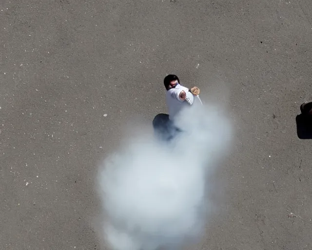 Prompt: birds eye view of el chapo exploding out of prison in deep meditation. clear sunny day. 4k. angelic. the sun is very upset and full of damnations.