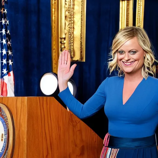 Prompt: Amy Poehler taking the oath of office as president of the united states