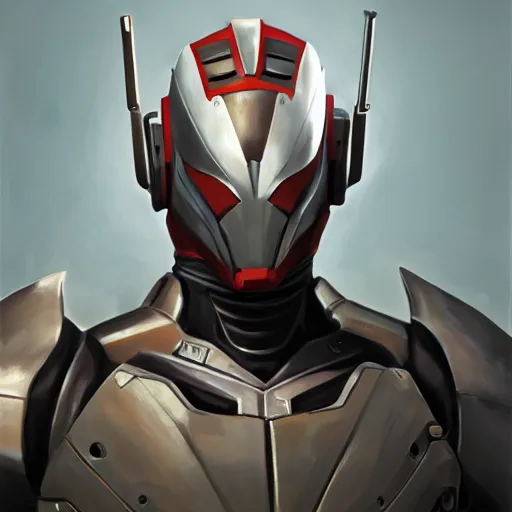 Image similar to greg manchess portrait painting of armored spiderman ultraman grey fox metal gear cyborg japanese - american hybrid as overwatch character, medium shot, asymmetrical, profile picture, organic painting, sunny day, matte painting, bold shapes, hard edges, street art, trending on artstation, by huang guangjian and gil elvgren and sachin teng