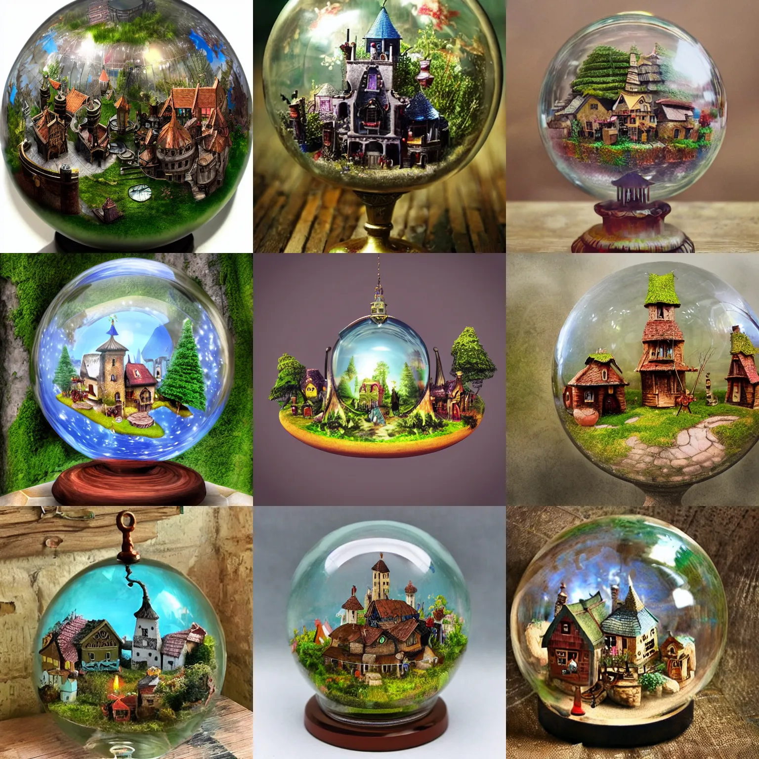 Prompt: magical fantasy village in a glass globe