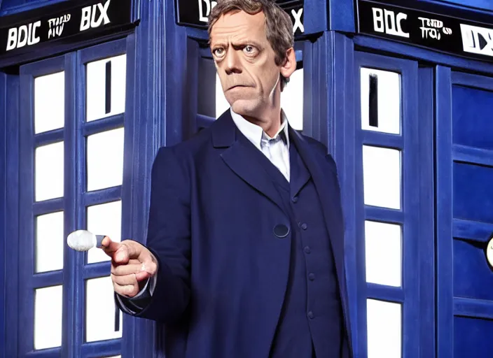 Image similar to film still of hugh laurie as doctor who in the tardis in the new doctor who series, 4 k