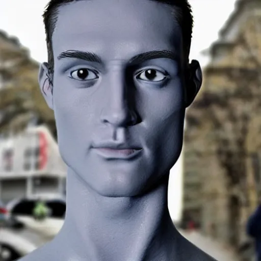 Prompt: “a realistic detailed photo of a guy who is an attractive humanoid who is half robot and half humanoid, who is a male android, News reporter Anthony Conn, shiny skin, posing like a statue, blank stare, at college, on display, a spark coming out of his neck”