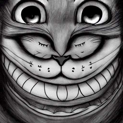 Image similar to cheshire cat from alice in wonderland as drawn by savlador dali