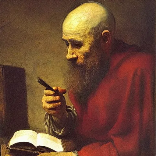 Prompt: St Jerome Writing the Vulgate, painted by Rembrandt and Sargent