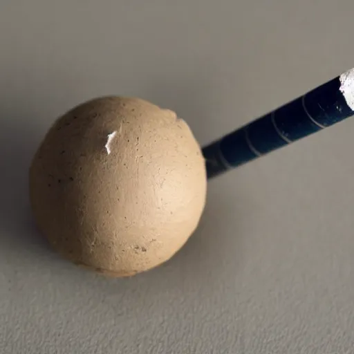 Prompt: a clay ball with a cigarette pinned on it inside of a mental ward, somber, dark, detailed