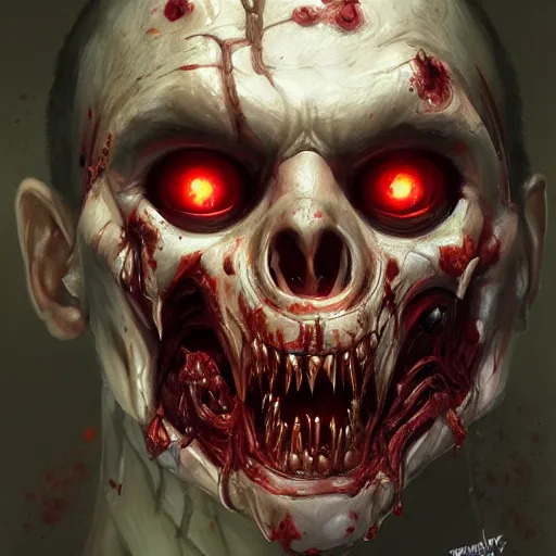 Prompt: zombie from doom eternal, tubes spliced to the body, front view, painted by stanley lau, painted by greg rutkowski, painted by stanley, artgerm, masterpiece, digital art, trending on arts