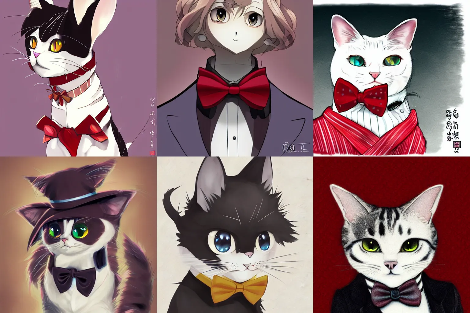 Prompt: Portrait of a cat with a bowtie, Anime Fantasy Illustration by Tomoyuki Yamasaki, Studio Kyoto, Ufotable, trending on artstation