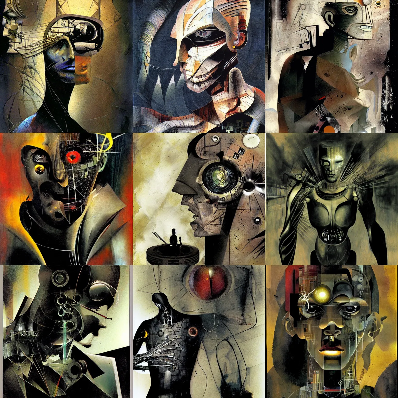 Prompt: the cyborg, by dave mckean