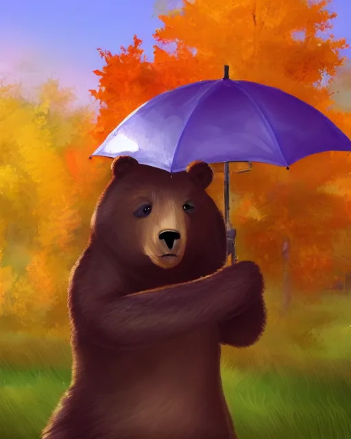 Image similar to autumn a bear with an umbrella by samuel smith trending on artstation