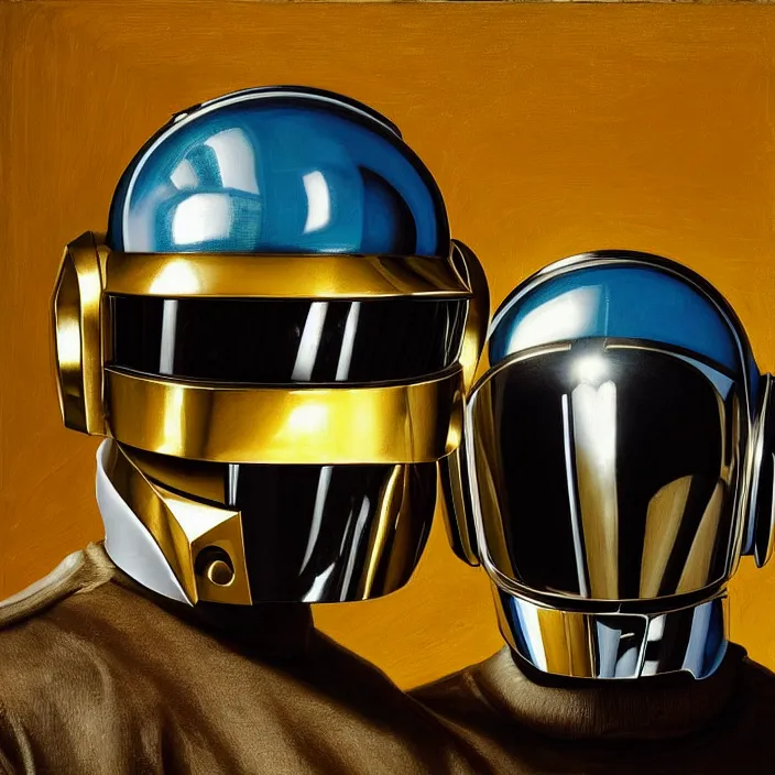 Image similar to still life painting of a daft punk helmets by pieter claesz, oil on canvas, strong lighting, highly detailed, hyper realism, golden hour, god rays, hd, 4 k