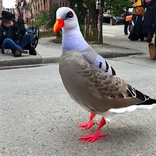 Image similar to anthropomorphic carrier pigeon cosplaying as jim carrey