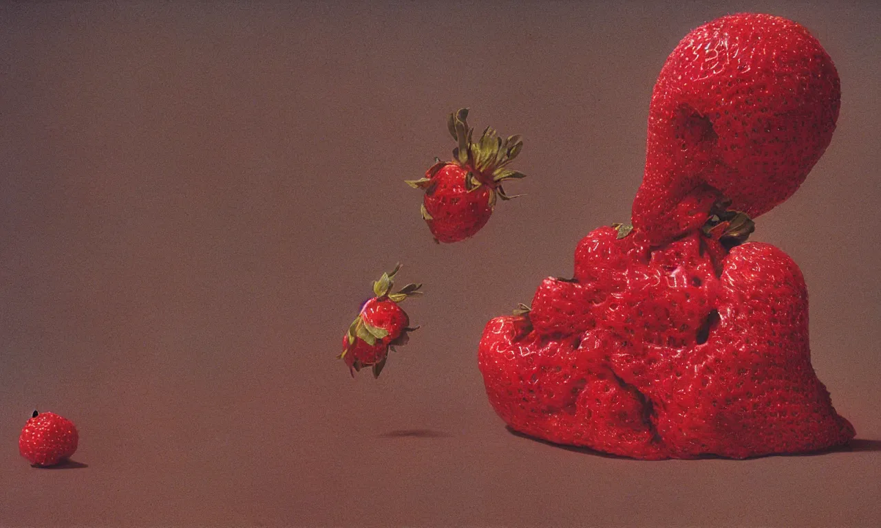 Image similar to a strawberry, body horror, by gerard brom, zdzisław beksinski and ansel adams technicolor photograph film still