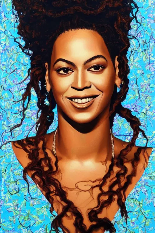Image similar to Beyonce, portrait by Kehinde Wiley!!, oil paint on canvas, brushstrokes,