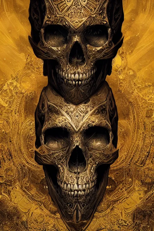 Prompt: concept art skull, the skull is decorated with art deco patterns, close - up portrait, powerfull, intricate, elegant, volumetric lighting, scenery, digital painting, highly detailed, artstation, sharp focus, illustration, concept art, ruan jia, steve mccurry